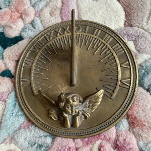 Unique rare Brass Angel Sundial Vintage Patinated Brass Garden Decor